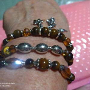 💯SOLD💯(3-SET)TIGER EYE * MULTI GOLDEN CRYSTALS. *STRETCH BRACELETS *SILVER:8